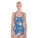 Seamless-pattern-funny-astronaut-outer-space-transportation Boyleg Halter Swimsuit  View1