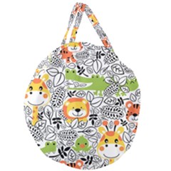 Seamless Pattern With Wildlife Cartoon Giant Round Zipper Tote by Simbadda