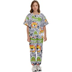 Seamless Pattern With Wildlife Cartoon Kids  Tee And Pants Sports Set by Simbadda