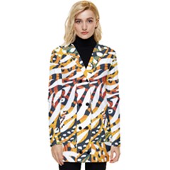 Abstract Geometric Seamless Pattern With Animal Print Button Up Hooded Coat  by Simbadda