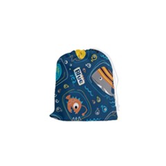 Seamless Pattern Vector Submarine With Sea Animals Cartoon Drawstring Pouch (xs) by Simbadda