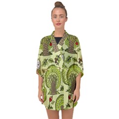 Seamless Pattern With Trees Owls Half Sleeve Chiffon Kimono by Simbadda