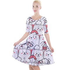 Cute-cat-chef-cooking-seamless-pattern-cartoon Quarter Sleeve A-line Dress by Simbadda