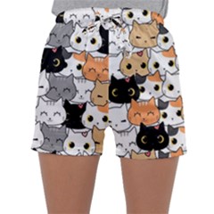 Cute-cat-kitten-cartoon-doodle-seamless-pattern Sleepwear Shorts by Simbadda
