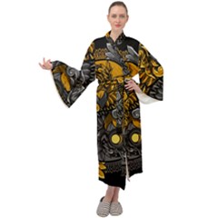 Yin-yang-owl-doodle-ornament-illustration Maxi Velvet Kimono by Simbadda
