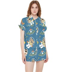 Seamless-pattern-funny-astronaut-outer-space-transportation Chiffon Lounge Set by Simbadda