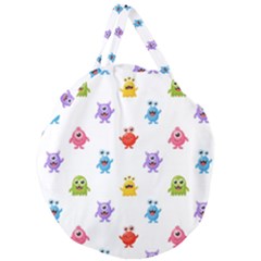 Seamless-pattern-cute-funny-monster-cartoon-isolated-white-background Giant Round Zipper Tote by Simbadda