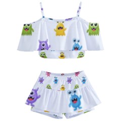 Seamless-pattern-cute-funny-monster-cartoon-isolated-white-background Kids  Off Shoulder Skirt Bikini by Simbadda