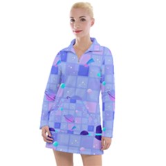Seamless-pattern-pastel-galaxy-future Women s Long Sleeve Casual Dress by Simbadda