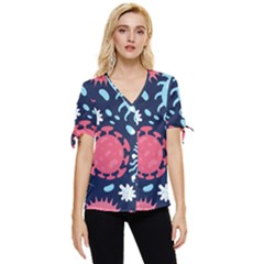 Seamless-pattern-microbes-virus-vector-illustration Bow Sleeve Button Up Top by Simbadda