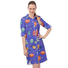 Virus-seamless-pattern Long Sleeve Mini Shirt Dress by Simbadda