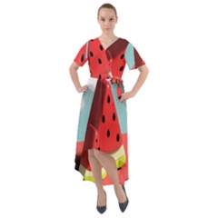 Strawberries Fruit Front Wrap High Low Dress by Grandong