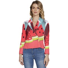 Strawberries Fruit Women s Long Sleeve Revers Collar Cropped Jacket by Grandong
