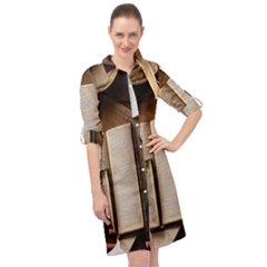 Generated Desk Book Inkwell Pen Long Sleeve Mini Shirt Dress by Grandong