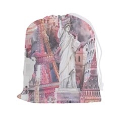 Vintage Landmarks Travel Drawstring Pouch (2xl) by Proyonanggan