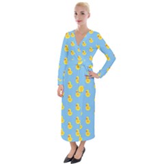 Rubber Duck Pattern Velvet Maxi Wrap Dress by Valentinaart