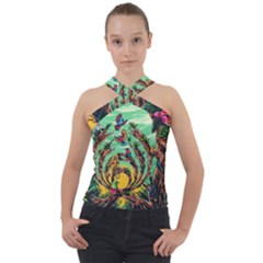 Monkey Tiger Bird Parrot Forest Jungle Style Cross Neck Velour Top by Grandong