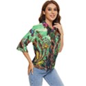 Monkey Tiger Bird Parrot Forest Jungle Style Women s Quarter Sleeve Pocket Shirt View2