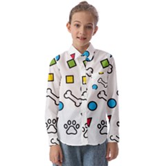 Dog Paw Seamless Pattern Footprint Bone Kids  Long Sleeve Shirt by Bangk1t