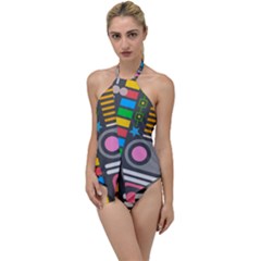 Pattern Geometric Abstract Colorful Arrows Lines Circles Triangles Go With The Flow One Piece Swimsuit by Bangk1t