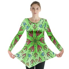 Flower Mandala Art Drawing Spring Background Long Sleeve Tunic  by Bangk1t