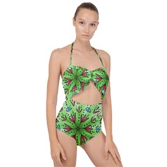 Flower Mandala Art Drawing Spring Background Scallop Top Cut Out Swimsuit by Bangk1t