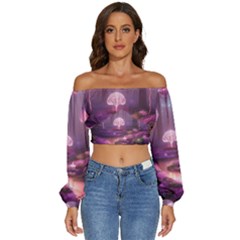 Trees Forest Landscape Nature Neon Long Sleeve Crinkled Weave Crop Top by Bangk1t