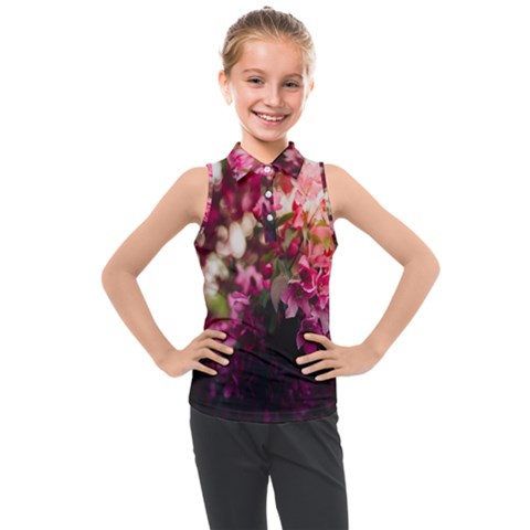 Pink Flower Kids  Sleeveless Polo Tee by artworkshop