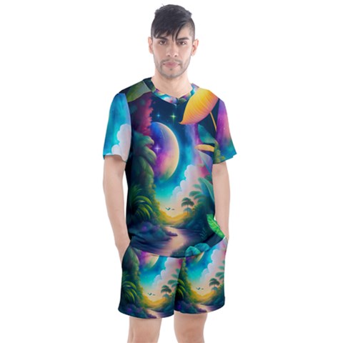 Jungle Moon Light Plants Space Men s Mesh Tee And Shorts Set by Ravend