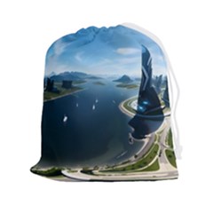 Futuristic City Fantasy Scifi Drawstring Pouch (2xl) by Ravend