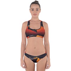Boat Sunset Lake Water Nature Cross Back Hipster Bikini Set by Ravend