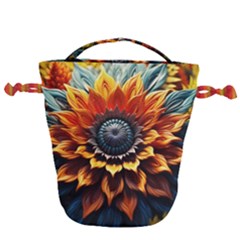 Flower Plant Geometry Drawstring Bucket Bag by Ravend