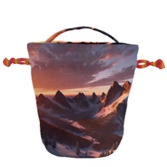 Landscape Mountains Nature Drawstring Bucket Bag by Ravend