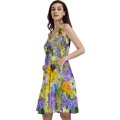 Spring Flowers Sleeveless V-neck Skater Dress With Pockets by artworkshop