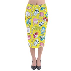 Robot Pattern Velvet Midi Pencil Skirt by Grandong