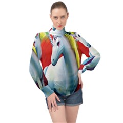 Unicorn Design High Neck Long Sleeve Chiffon Top by Trending