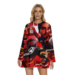 Carlos Sainz Round Neck Long Sleeve Bohemian Style Chiffon Mini Dress by Boster123