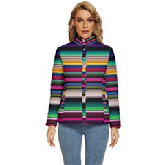 Horizontal Lines Colorful Women s Puffer Bubble Jacket Coat by Grandong