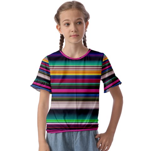 Horizontal Lines Colorful Kids  Cuff Sleeve Scrunch Bottom Tee by Grandong