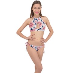 Flowers Pattern Plant Cross Front Halter Bikini Set by Grandong