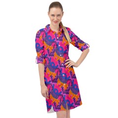 Purple Design Scrapbooking Blue Long Sleeve Mini Shirt Dress by Grandong