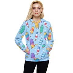 Cute-kawaii-ice-cream-seamless-pattern Women s Lightweight Drawstring Hoodie by pakminggu