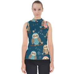 Seamless-pattern-owls-dreaming Mock Neck Shell Top by pakminggu