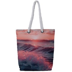 Ocean Waves Sunset Full Print Rope Handle Tote (small) by uniart180623