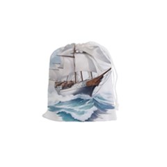 Ship Sail Sea Waves Drawstring Pouch (small) by uniart180623