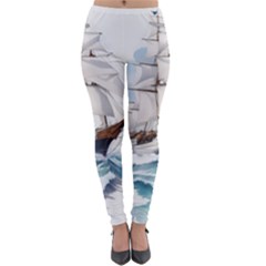 Ship Sail Sea Waves Lightweight Velour Leggings by uniart180623