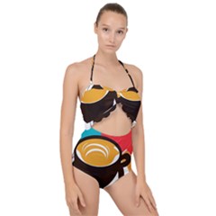 Coffee Tea Cappuccino Scallop Top Cut Out Swimsuit by uniart180623