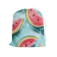 Watermelon Fruit Juicy Summer Heat Drawstring Pouch (xl) by uniart180623