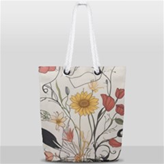 Woman Flower Pattern Full Print Rope Handle Tote (small) by pakminggu