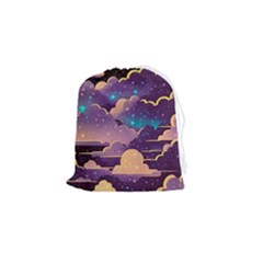 Fluffy Clouds Night Sky Drawstring Pouch (small) by uniart180623